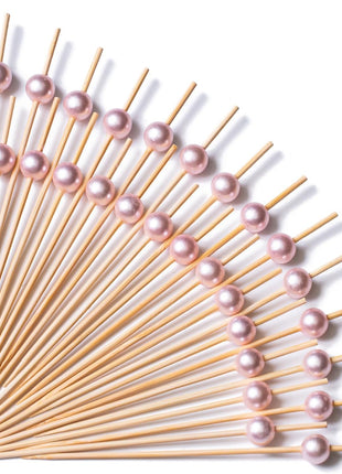 PuTwo Toothpicks for Cocktail Appetizers Fruits Dessert, 100 Count, Pink Pearls