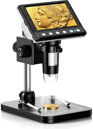 Hayve 4.3'' IPS Coin Microscope, 1000X Magnification Digital Microscope for Adults,Coin Collection Supplies with 8 Adjustable LEDs,Windows Compatible,32GB TF Card