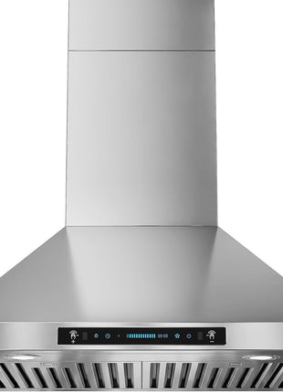 IKTCH 30-inch Wall Mount Range Hood 900 CFM Ducted/Ductless Convertible, Kitchen Chimney Vent Stainless Steel with Gesture Sensing & Touch Control Switch Panel, 2 Pcs Adjustable Lights(IKP02-30'')