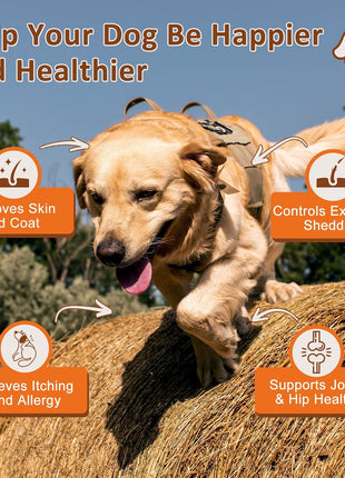 Dog Vitamins Powder, Probiotics & Digestive Enzymes for Gut Health, Salmon Oil Skin and Coat Supplement for Dogs Itchy Skin Relief