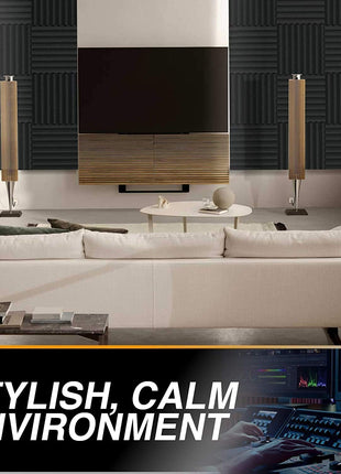 52 Pack Acoustic Panels 1 X 12 X 12 Inches - Acoustic Foam - High Density- Soundproof Studio Wedges - Charcoal