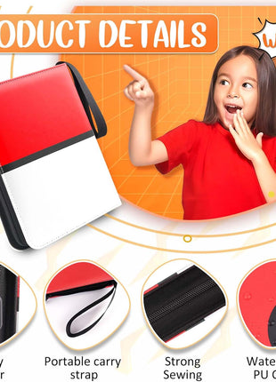 Card Binder 4 Pocket, Trading Card Holder Fits 400 Cards With 50 Removable Sleeves, Portable Collection Card Ablum, Game Card Case book With Zipper for Gift, Red