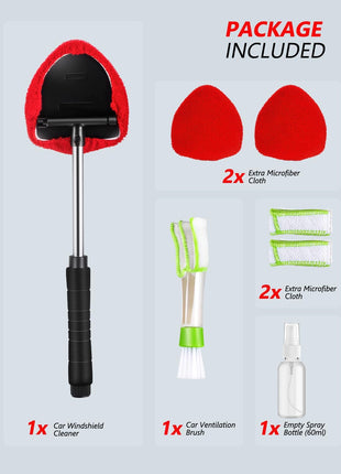 Topmart Windshield Cleaner,Windshield Cleaning Tool with Extendable Handle and Air Vent Duster for Car Interior Exterior,Car Glass Cleaner Kit with Washable Reusable Microfiber Cloth