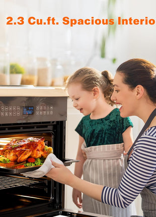 Empava 24" 2.3 cu ft Electric Convection Touch Wall Oven, Black Glass Door | 10 Cooking Functions, Convection Cooking, 360° Rotisserie, Screen Touch Control, Black Ceramic Interior, ETL Certified