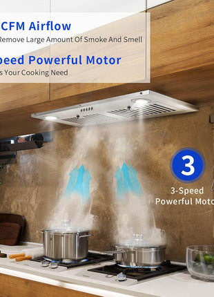 Range Hood Insert 30 inch,Stainless Steel Kitchen Vent Hood 600CFM,Built-in Kitchen Stove Hood w/Front Button Controls and Front LED Lights,Baffle Filters,Ducted/ductless Convertible Duct