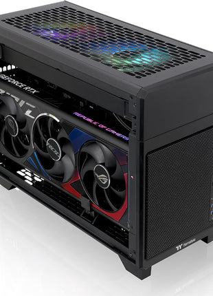 Thermaltake TR100 SFF Chassis; mITX Support; 18.9 Liters; PCIe 4.0 Riser Cable Included; 360mm GPU Clearance; 280mm Radiator Support; Removable PCIe Bracket; Black; CA-11A-00S1NN-00