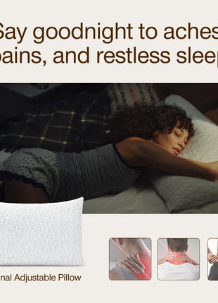 Coop Home Goods Original Adjustable Pillow, Queen Size Bed Pillows for Sleeping, Cross Cut Memory Foam Pillows - Medium Firm Back, Stomach and Side Sleeper Pillow, CertiPUR-US/GREENGUARD Gold