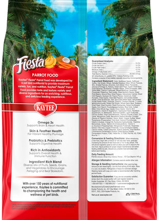 Kaytee Fiesta Parrot Food, Nutritious and Fun Blend, Supports Skin, Feather, Digestion, Brain and Heart Health, 4.5 pounds