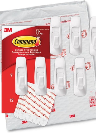 Command Large Utility Hooks, 7-Hooks, 12-Strips, Organize Damage-Free | Damage-Free Hanging Wall Hooks with Adhesive Strips, No Tools Adhesive Hooks for Hanging Decor, Holds up to 5 lb