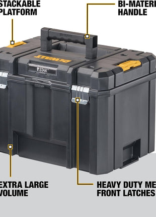 DEWALT TSTAK Tool Box, Extra Large Design, Removable Tray for Easy Access to Tools, Water and Debris Resistant (DWST17806)