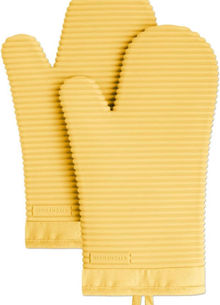 KITCHENAID Ribbed Soft Silicone Oven Mitt 2 Pack Set, 7.5 inchx13 inch, Milkshake