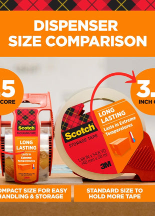 Scotch Long Lasting Storage Packing Tape Rolls, Clear, Storage Tape Withstands Extreme Temperatures, 1.88 in x 54.6 yd, 6 Refill Rolls