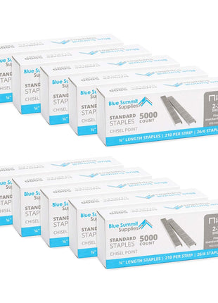 Blue Summit Supplies 50,000 Staples, 1/4 inch 26/6, Chisel Point, Jam Free