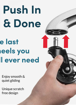 Lifelong Office Chair Wheels Replacement, Heavy Duty, 5-Pack Universal Fit | Original Rubber Caster, Desk Wheels, Smooth & Quiet, Safe for Hardwood Floors & Carpet, Replace Office Chair Mats