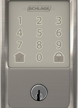 Schlage Encode Smart Wi-Fi Deadbolt Lock with Touchscreen Keypad, Keyless Front Door Entry, App Control, Alexa, Google Home and Airbnb Compatible, Satin Nickel, BE489WB CEN 619