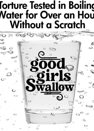 Make Em Laugh Good Girls Swallow Cute Shot Glass for Her   Funny Shot Glasses for Women   Hilarious Bachelorette Party Gift   Drinking Glasses & Novelty Shot Glasses for Girls (1)