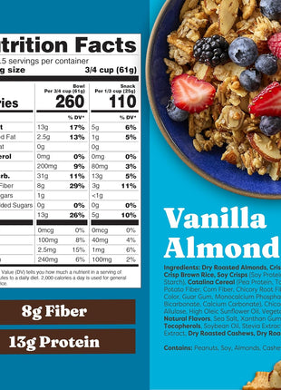 Catalina Crunch Protein Granola - Low Sugar Breakfast Cereal with 13g of Protein - Gluten Free, Keto Friendly - Vanilla Almond - 8 oz. Bag (Pack of 1)