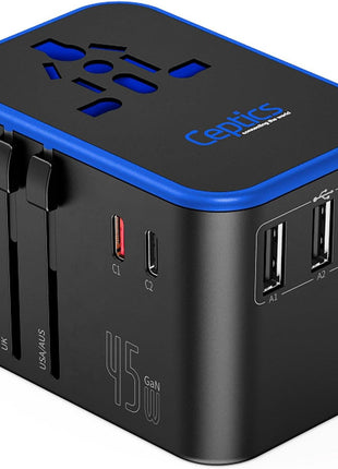 Ceptics Universal Travel Adapter, 35W International Power Adapter with PD & QC 3.0 Dual USB-C, 3 USB Travel Adapter Worldwide, Type I C G A Outlets 110V 220V A/C - EU Euro US UK (11-KU)