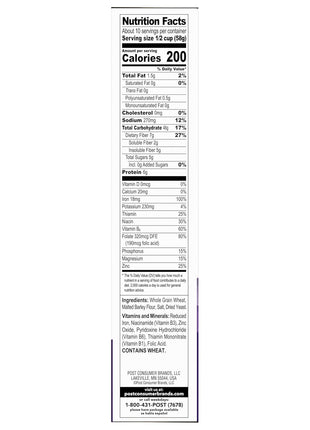 Post Grape Nuts Original Breakfast Cereal, Crunchy Whole Grain Wheat and Barley Cereal, Non GMO Project Verified, 20.5 OZ Box