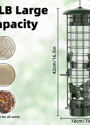 Squirrel Proof Bird Feeder,Metal Mesh Bird Feeders for Outdoors Hanging,Gravity Protection Squirrel Proof Wild Bird Feeders with Finch Cardinal Chickadee,3LB Large Capacity,Green