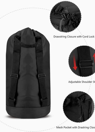 Dalykate Backpack Laundry Bag, Laundry Backpack with Shoulder Straps and Mesh Pocket Durable Nylon Clothes Hamper Bag with Drawstring Closure for College, Travel, Laundromat, Apartment