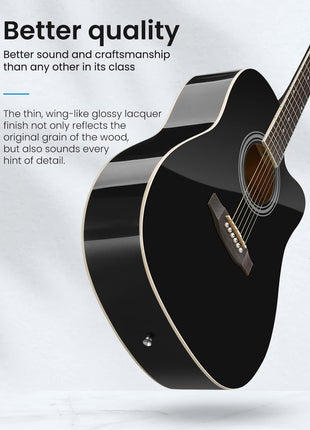 Moukey 41 inch Acoustic Guitar for Beginners Adult Teen Full Size Guitarra Acustica with Chord Poster, Gig Bag, Tuner,Steel Strings, Capo, Strap   Black