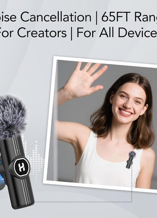 Wireless Lavalier Microphone, Mini Clip-On Mic with Noise Reduction | For iPhone, Android & iPad | USB-C & Lightning Compatible | Plug & Play for Video Recording, TikTok & YouTube