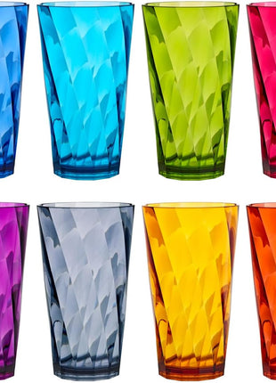 US Acrylic Optix Plastic Reusable Drinking Glasses (Set of 8) 20oz Water Cups in Jewel Tone Colors | BPA Free Tumblers, Made in USA | Top Rack Dishwasher Safe