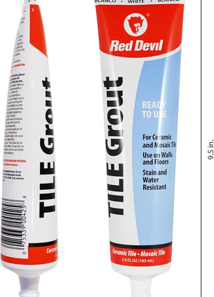 Red Devil 0425 Pre-Mixed Tile Grout - Professional Quality, Excellent Adhesion, Ideal for Wall & Floor Use - 5.5 oz, White, Made in USA