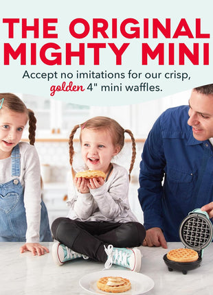 DASH Mini Waffle Maker   4 Waffle Mold, Nonstick Waffle Iron with Quick Heat Up, PTFE Nonstick Surface   Perfect Mini Waffle Maker for Kids and Families, Just Add Batter (Aqua)
