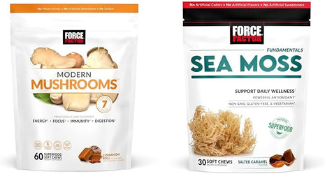 Force Factor Modern Mushrooms Soft Chews with 7 Mushrooms, 60 Chews & Sea Moss Soft Chews, Irish Sea Moss with Antioxidants, 30 Chews