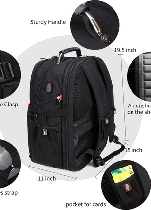 SHRRADOO Extra Large 50L Travel Laptop Backpack with USB Charging Port, College High School Backpack Airline Approved Business Work Bag Fits 17 Inch Computer for Men Women