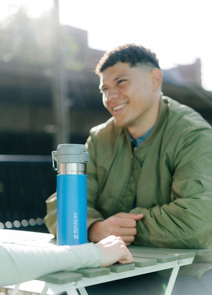 Stanley Quick Flip GO Water Bottle 24 oz | Push Button Lid | Leakproof and Packable for Travel and Sports | Insulated Stainless Steel | BPA-Free | Azure