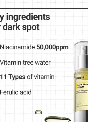 ROVECTIN Vita Dark Spot Correcting Serum – Brightening Vitamin C & Niacinamide Serum for Glowing, Even Skin Tone | Vegan & Gentle Formula for Sensitive Skin | 1.01 Fl Oz (30 ml)