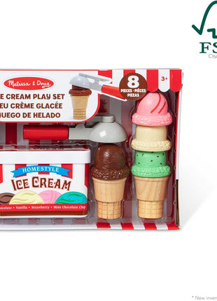 Melissa & Doug Scoop and Stack Ice Cream Playset, Magnetic Wooden Toys & Pretend Play Kitchen Accessories, Preschool Learning Toys for Girls & Boys 3+ - FSC Certified