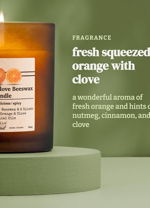 Elk Field Orange Clove Organic Beeswax Candle | 2 Ingredients | 100% Pure Beeswax Candles, Non Toxic, Natural, Organic Candles, Beeswax Candles Scented, Non Toxic Candles, 80 Hour, 10oz