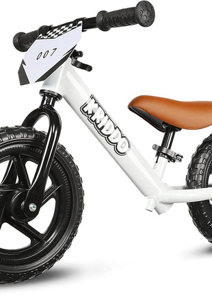 KRIDDO Balance Bike 2 Year Old, Tool-Free Adjustable Toddler Bike | Easy to Assemble, Personalized Plate with 3 Sticker Sets, White, 2 Year Old Boy Birthday Gift
