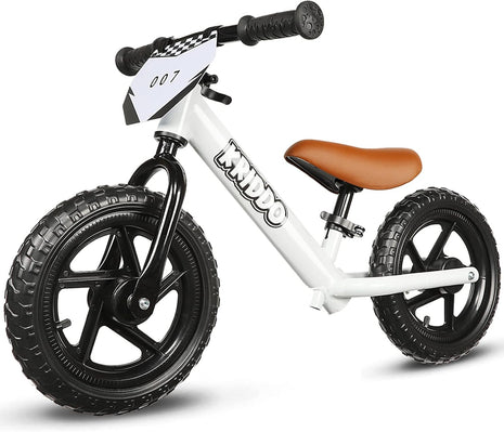 KRIDDO Balance Bike 2 Year Old, Tool-Free Adjustable Toddler Bike | Easy to Assemble, Personalized Plate with 3 Sticker Sets, White, 2 Year Old Boy Birthday Gift