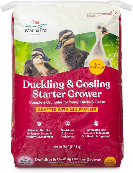 Manna Pro Duck Starter Grower Crumble | Non-Medicated Feed for Young Ducks | Supports Healthy Digestion | 25 Pounds