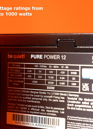 be quiet! Pure Power 12 1000W PSU | 80 Plus Gold | ATX 3.1 | PCIe 5.1 GPU Support Power Supply | Silent 120mm Fan | High Performance 12V-Rail | Black | BP005US | 10 Year Warranty