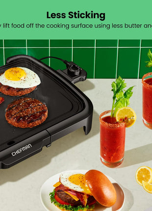 Chefman XL Electric Griddle with Removable Temperature Control, Immersible Flat Top Grill, Burger, Eggs, Pancake Griddle, Nonstick Extra Large Cooking Surface, Slide Out Drip Tray, 10 x 20 Inch