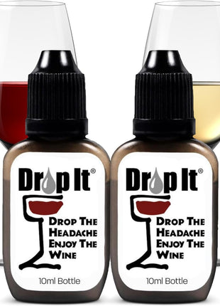 Drop It Wine Drops, Original - 10 mL, 2 Pack - Naturally Reduces Sulfites & Tannins in Red, White & Sparkling Wines - Portable, Easy to Use - Treats Up to 55 Glasses/9 Bottles of Wine Each - USA Made