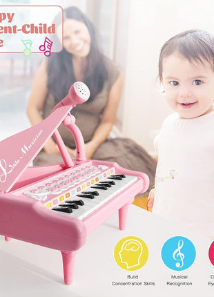 Love&Mini Piano Keyboard Toys for Girls - 24 Keys Toddler Piano Toy | Kids Piano Music Toy Instruments with Microphone,Pink Piano Toys for 3+ Years Old Girls Birthday Xmas Gifts