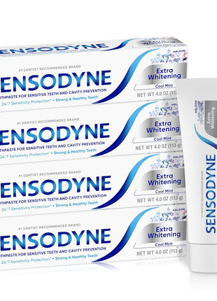 Sensodyne Extra Whitening Sensitive Teeth and Cavity Prevention Whitening Toothpaste, Amazon Exclusive, Cool Mint, Amazon Exclusive- 4 Ounces (Pack of 4)