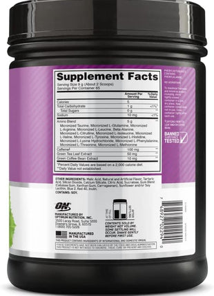 Optimum Nutrition Amino Energy   Pre Workout with Green Tea, BCAA, Amino Acids, Keto Friendly, Green Coffee Extract, Energy Powder   Concord Grape, 65 Servings (Packaging May Vary)
