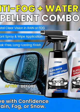 Water Repellent & Anti Fog Spray for Car Windscreen, Windows, Mirrors, Goggles, Helmets - Waterproof Defogger Spray for Automotive Glasses - Pack of 2