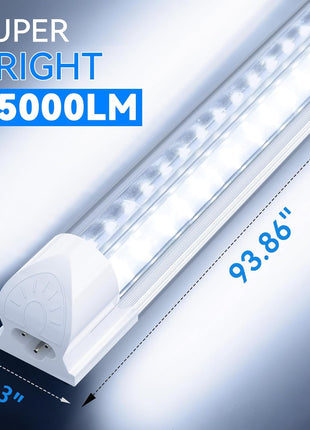 SHOPLED 8FT 100W 15000LM 6000K Cool White High Output Linkable T8 Tube Fixtures, V-Shaped, 8 Foot Lights for Garage, Warehouse, 4 Pack