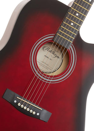 Ashthorpe 41-inch Beginner Cutaway Acoustic Guitar Package (Red), Full Size Basic Starter Kit w/Gig Bag, Strings, Strap, Tuner, Picks