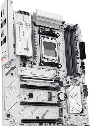 ASUS B650E MAX Gaming WiFi W – AMD B650 AM5 ATX Motherboard, White PCB, DDR5, PCIe 5.0, 3X M.2, Wi-Fi 6E, 2.5Gb LAN, USB 10Gbps Type-C, DisplayPort, HDMITM, BIOS FlashbackTM, Aura Sync, Advanced AI PC