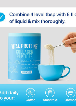 Vital Proteins Collagen Peptides Powder, Unflavored, 19.3oz | Grass-Fed Collagen Peptides, Supports Hair Skin & Nails, Bones & Joints, 28 Servings